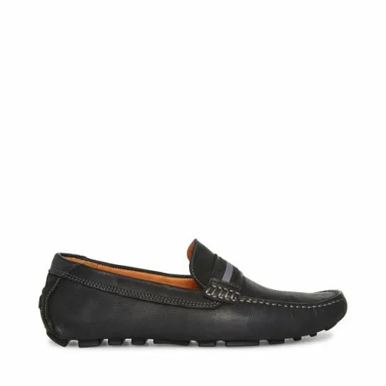Men039s GAEL BLACK LEATHER Black Leather Steve Madden Loafers