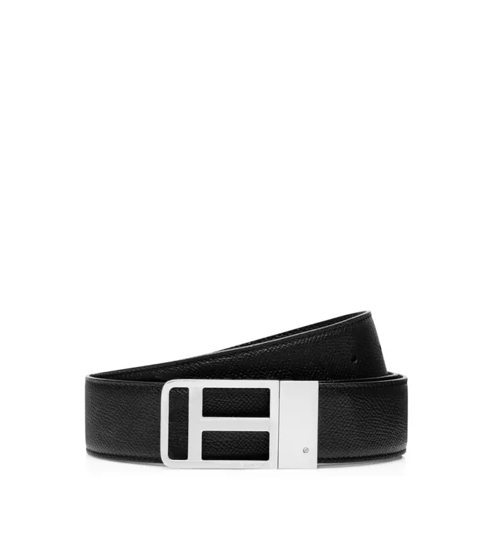 Men Belts Tom Ford Small Grain Leather Framed T Belt Dark Navy Black Men Belts Tom Ford Small Grain Leather Framed T Belt Dark Navy Black