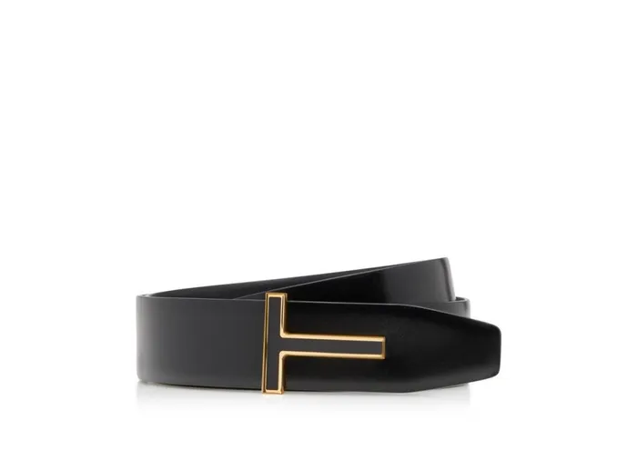 Men Belts Tom Ford Smooth Leather Enamel Insert T Belt Black