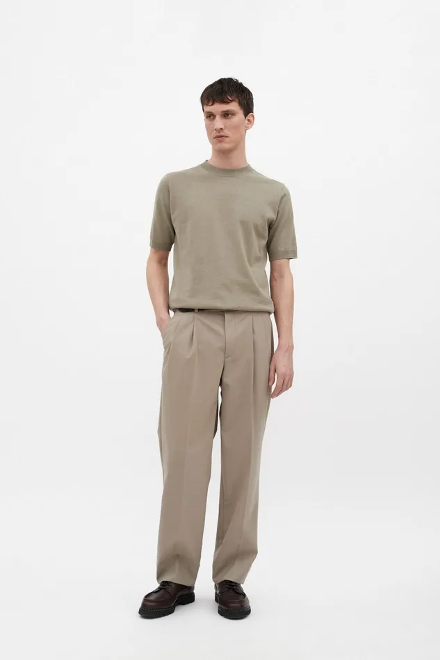 Men Benn Relaxed Light Wool Pleated Trouser Light Khaki Norse Projects Trousers