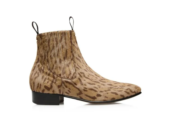 Men Boots Tom Ford Cheetah Print Pony Kurt Chelsea Boot Beigebrown