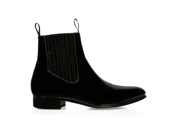 Men Boots Tom Ford Glossy Patent Kurt Chelsea Boot Black