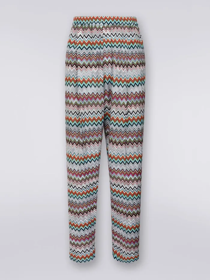 Men Cotton And Viscose Blend Chevron Knit Trousers Multicoloured Missoni Trousers