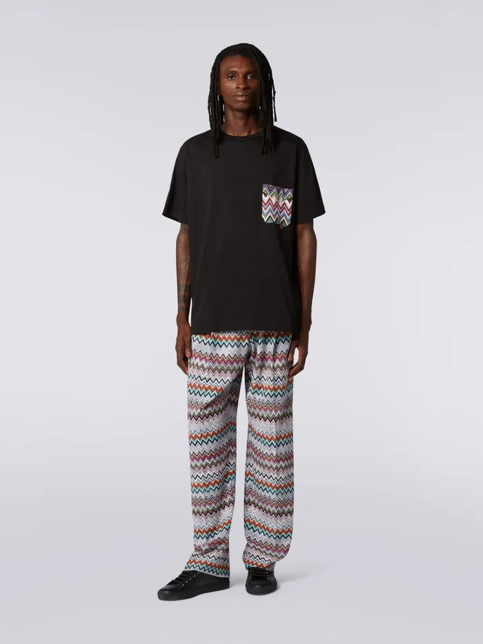 Men Cotton And Viscose Blend Chevron Knit Trousers Multicoloured Missoni Trousers