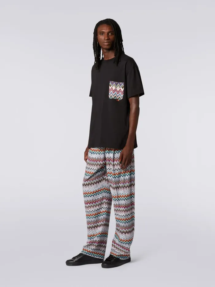 Men Cotton And Viscose Blend Chevron Knit Trousers Multicoloured Missoni Trousers