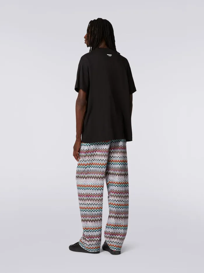 Men Cotton And Viscose Blend Chevron Knit Trousers Multicoloured Missoni Trousers