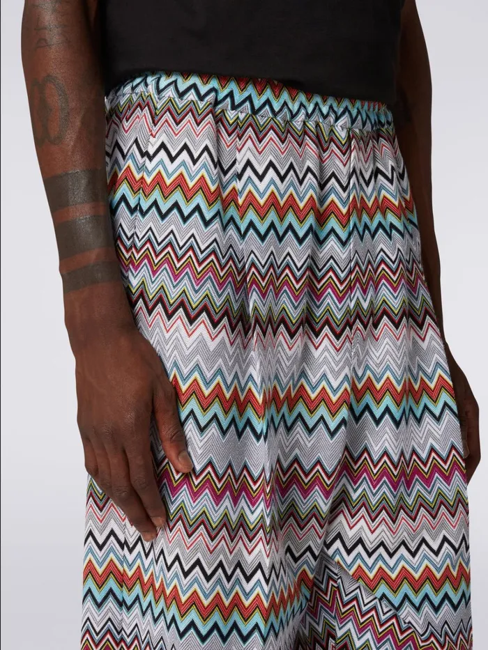 Men Cotton And Viscose Blend Chevron Knit Trousers Multicoloured Missoni Trousers