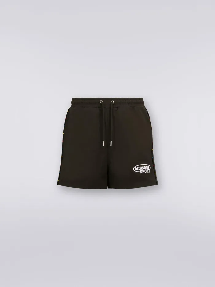Men CottonBlend Shorts With Embroidered Logo And Knitted Details Black and Multicoloured Missoni Sport