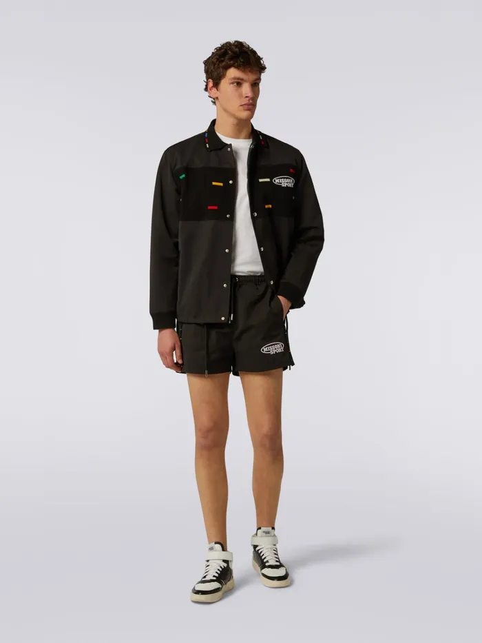 Men CottonBlend Shorts With Embroidered Logo And Knitted Details Black and Multicoloured Missoni Sport