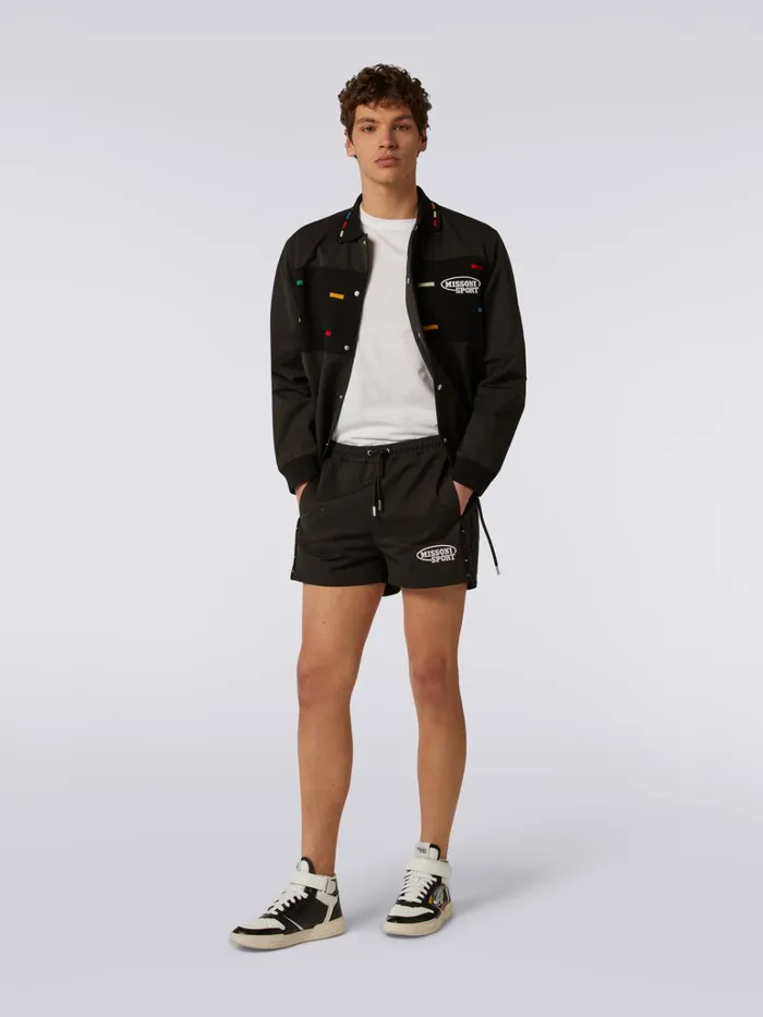 Men CottonBlend Shorts With Embroidered Logo And Knitted Details Black and Multicoloured Missoni Sport