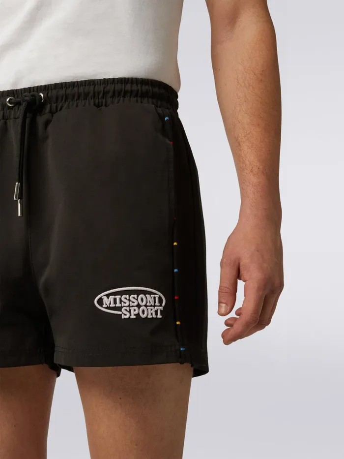 Men CottonBlend Shorts With Embroidered Logo And Knitted Details Black and Multicoloured Missoni Sport