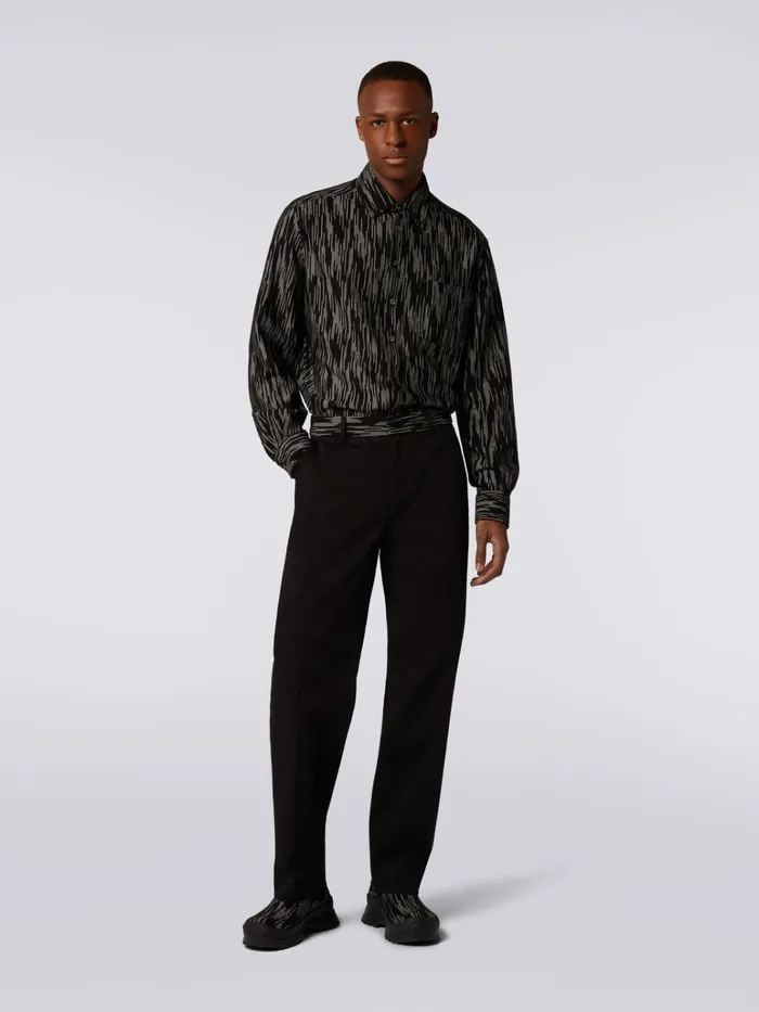 Men Cotton Trousers With Slub Inserts Black and White Missoni Trousers Men Cotton Trousers With Slub Inserts Black and White Missoni Trousers