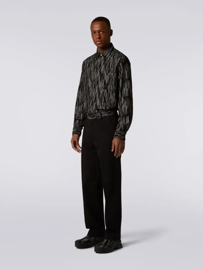 Men Cotton Trousers With Slub Inserts Black and White Missoni Trousers Men Cotton Trousers With Slub Inserts Black and White Missoni Trousers