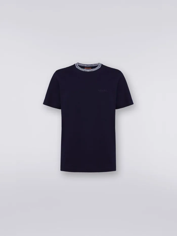 Men CrewNeck Cotton TShirt With Contrasting Detail And Logo Lettering Multicoloured Missoni Polos and Tshirts