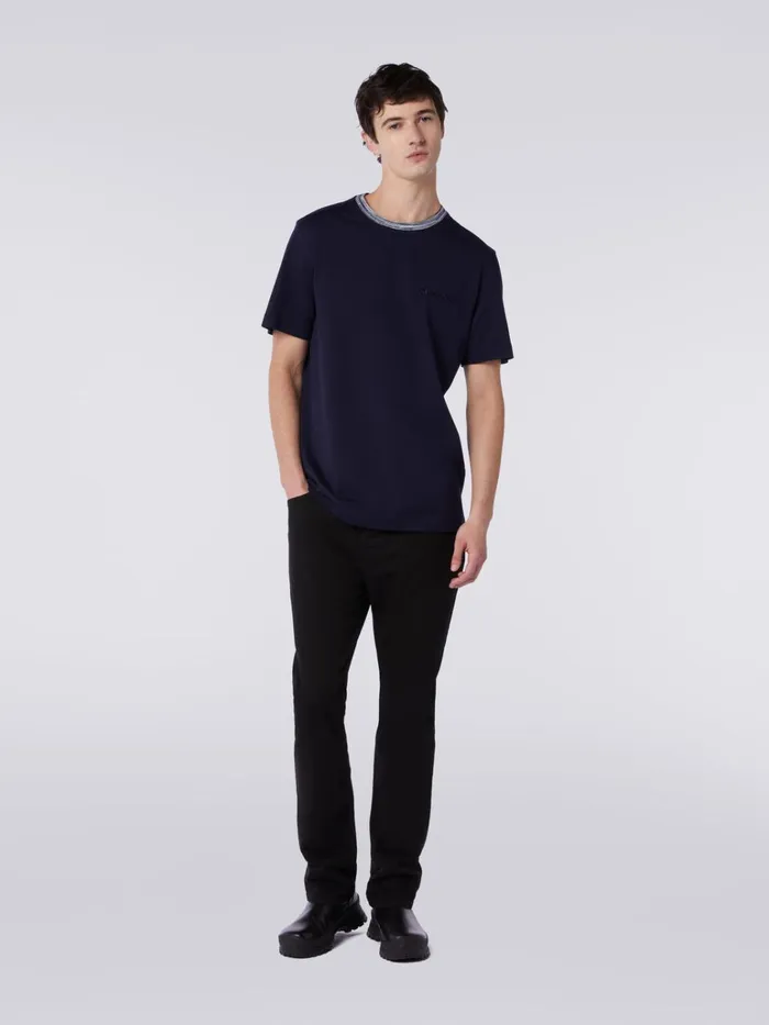 Men CrewNeck Cotton TShirt With Contrasting Detail And Logo Lettering Multicoloured Missoni Polos and Tshirts
