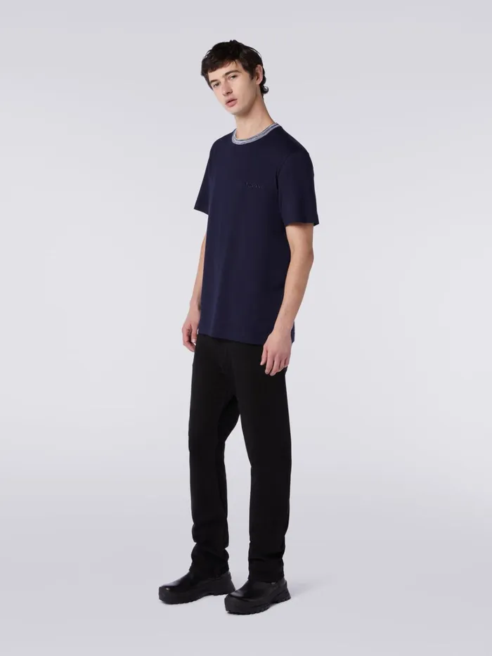 Men CrewNeck Cotton TShirt With Contrasting Detail And Logo Lettering Multicoloured Missoni Polos and Tshirts