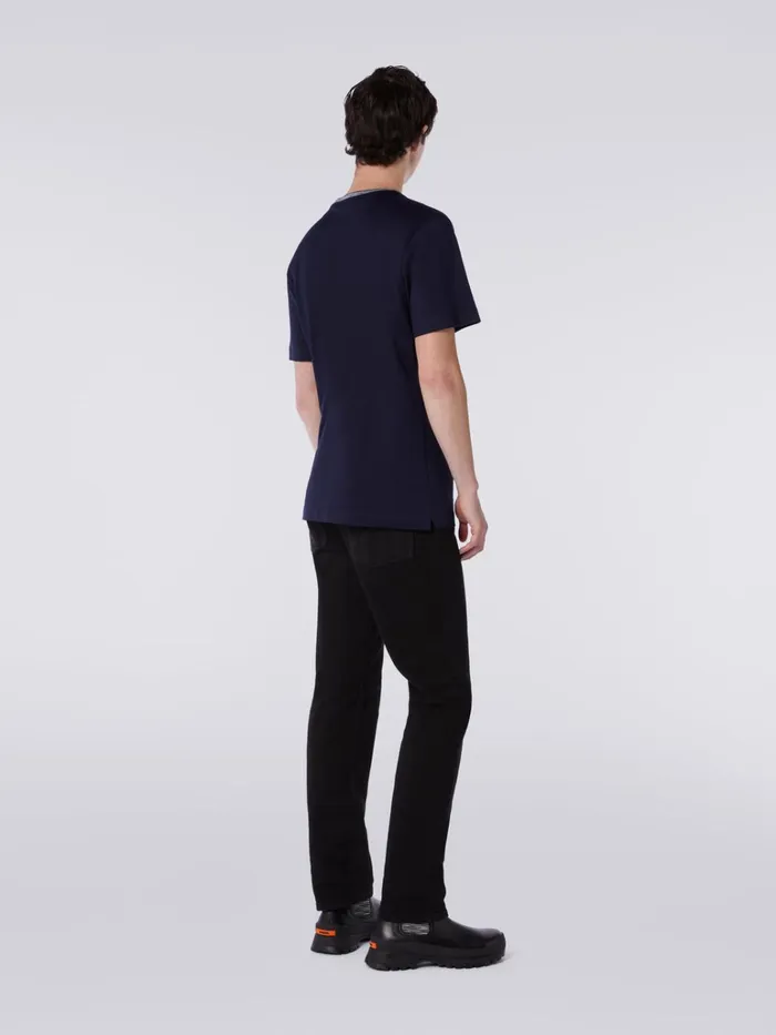 Men CrewNeck Cotton TShirt With Contrasting Detail And Logo Lettering Multicoloured Missoni Polos and Tshirts