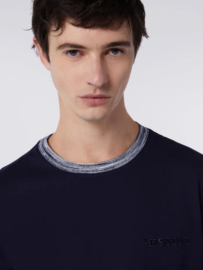 Men CrewNeck Cotton TShirt With Contrasting Detail And Logo Lettering Multicoloured Missoni Polos and Tshirts