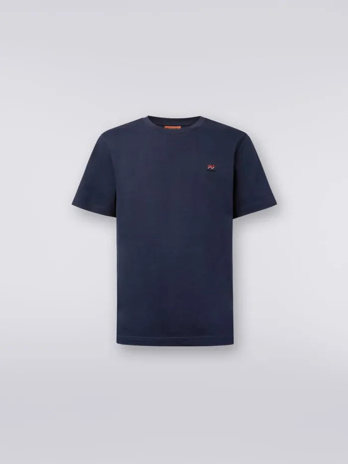 Men CrewNeck Cotton TShirt With Embroidery And Logo Blue Missoni Polos and Tshirts