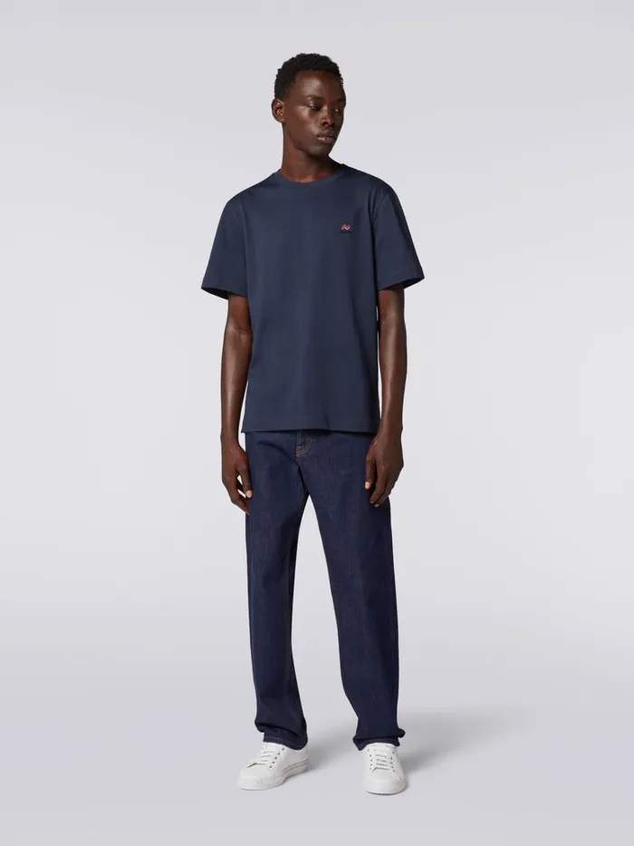 Men CrewNeck Cotton TShirt With Embroidery And Logo Blue Missoni Polos and Tshirts Men CrewNeck Cotton TShirt With Embroidery And Logo Blue Missoni Polos and Tshirts