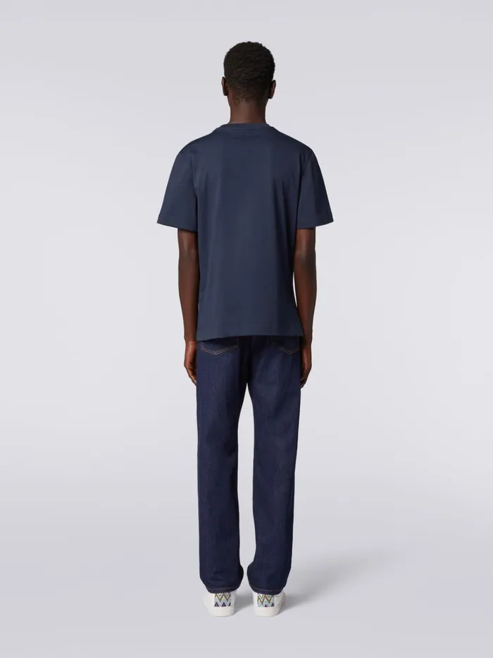 Men CrewNeck Cotton TShirt With Embroidery And Logo Blue Missoni Polos and Tshirts Men CrewNeck Cotton TShirt With Embroidery And Logo Blue Missoni Polos and Tshirts