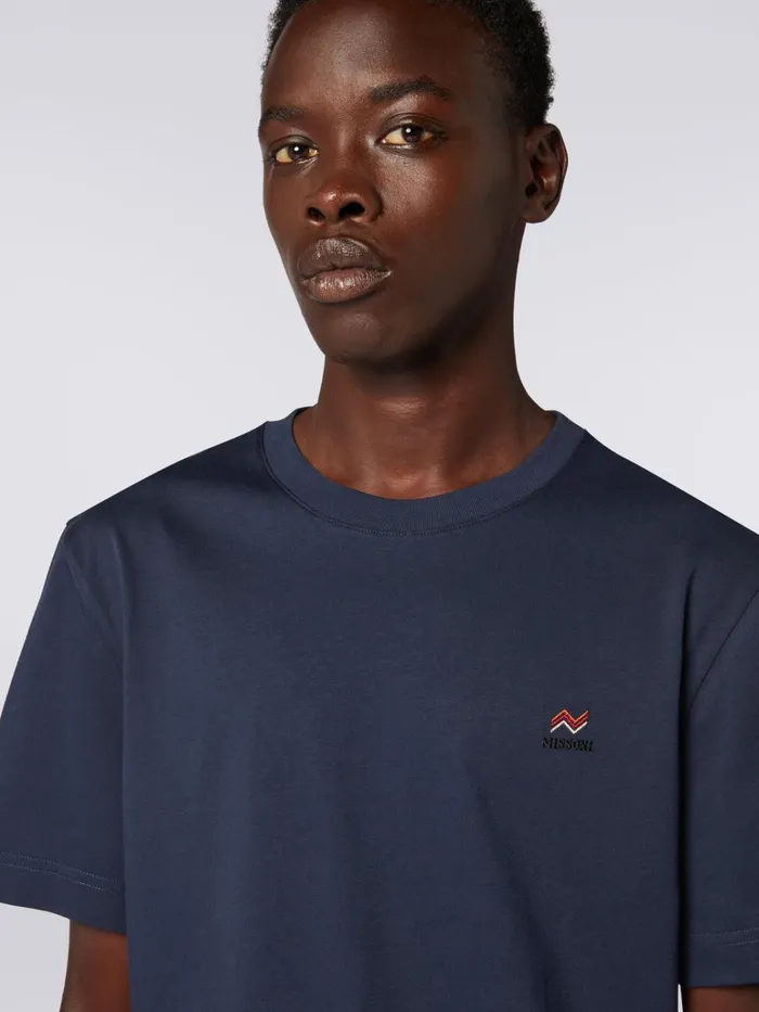 Men CrewNeck Cotton TShirt With Embroidery And Logo Blue Missoni Polos and Tshirts Men CrewNeck Cotton TShirt With Embroidery And Logo Blue Missoni Polos and Tshirts