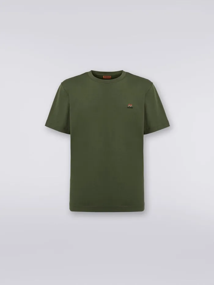 Men CrewNeck Cotton TShirt With Embroidery And Logo Green Missoni Polos and Tshirts