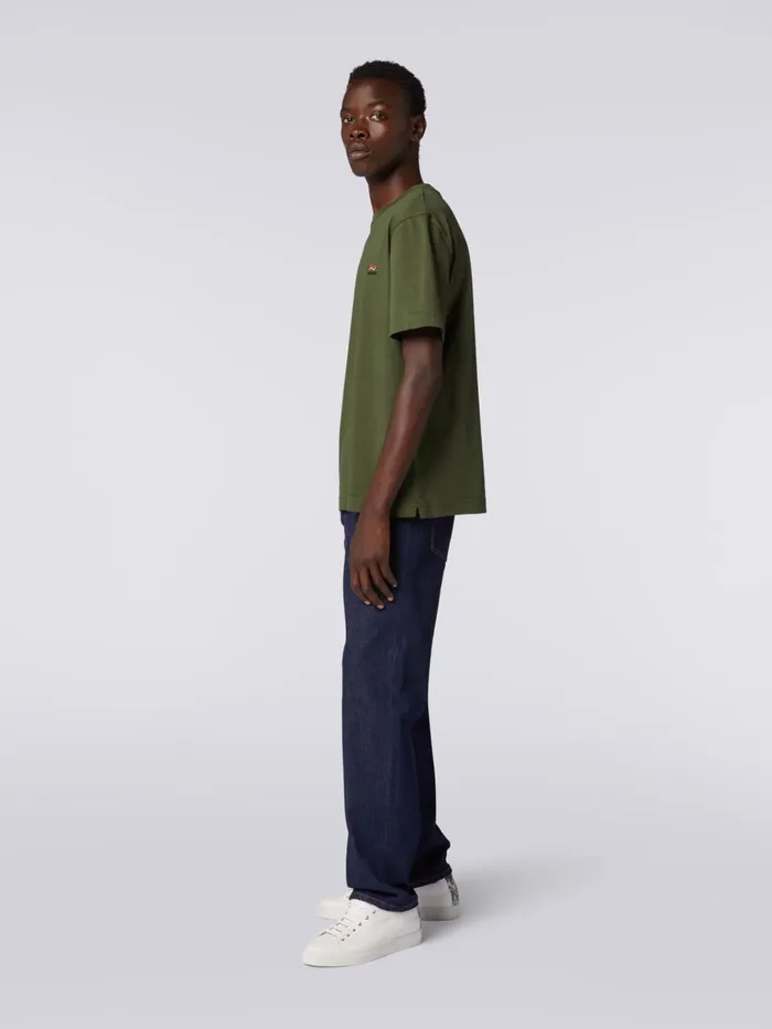 Men CrewNeck Cotton TShirt With Embroidery And Logo Green Missoni Polos and Tshirts Men CrewNeck Cotton TShirt With Embroidery And Logo Green Missoni Polos and Tshirts