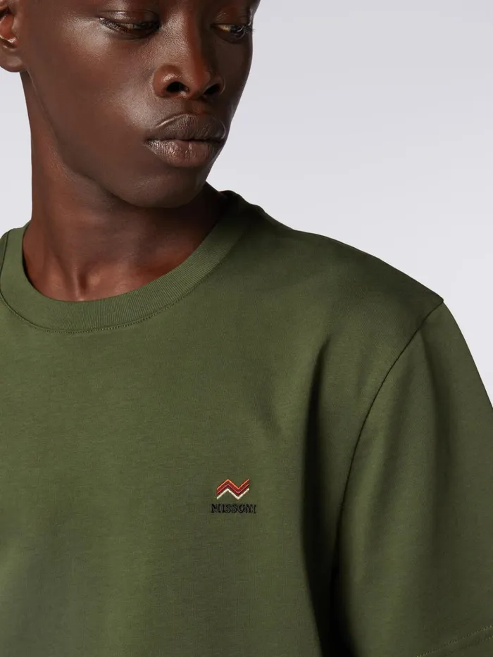 Men CrewNeck Cotton TShirt With Embroidery And Logo Green Missoni Polos and Tshirts Men CrewNeck Cotton TShirt With Embroidery And Logo Green Missoni Polos and Tshirts