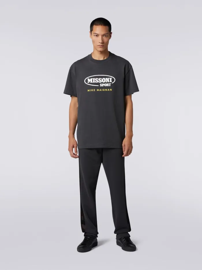 Men CrewNeck Cotton TShirt With Logo In Collaboration With Mike Maignan Grey Missoni Polos and Tshirts