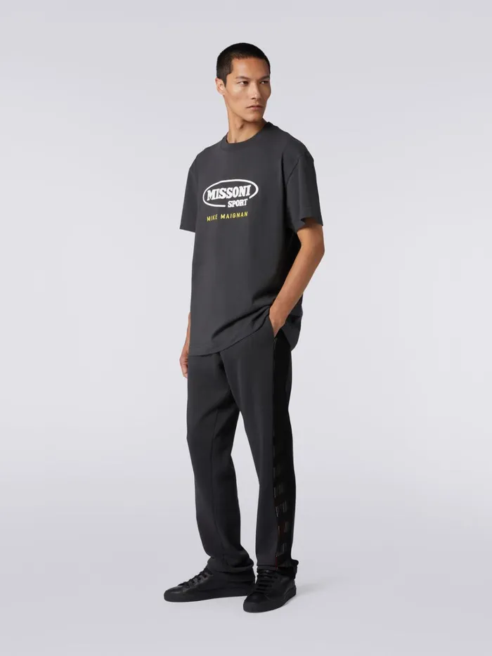 Men CrewNeck Cotton TShirt With Logo In Collaboration With Mike Maignan Grey Missoni Polos and Tshirts
