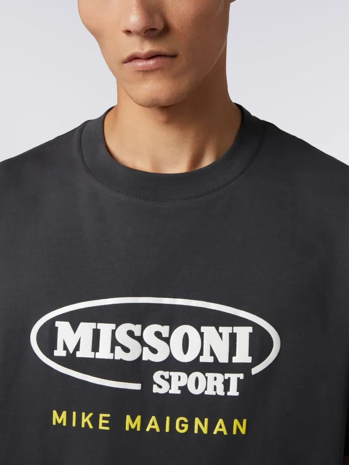Men CrewNeck Cotton TShirt With Logo In Collaboration With Mike Maignan Grey Missoni Polos and Tshirts