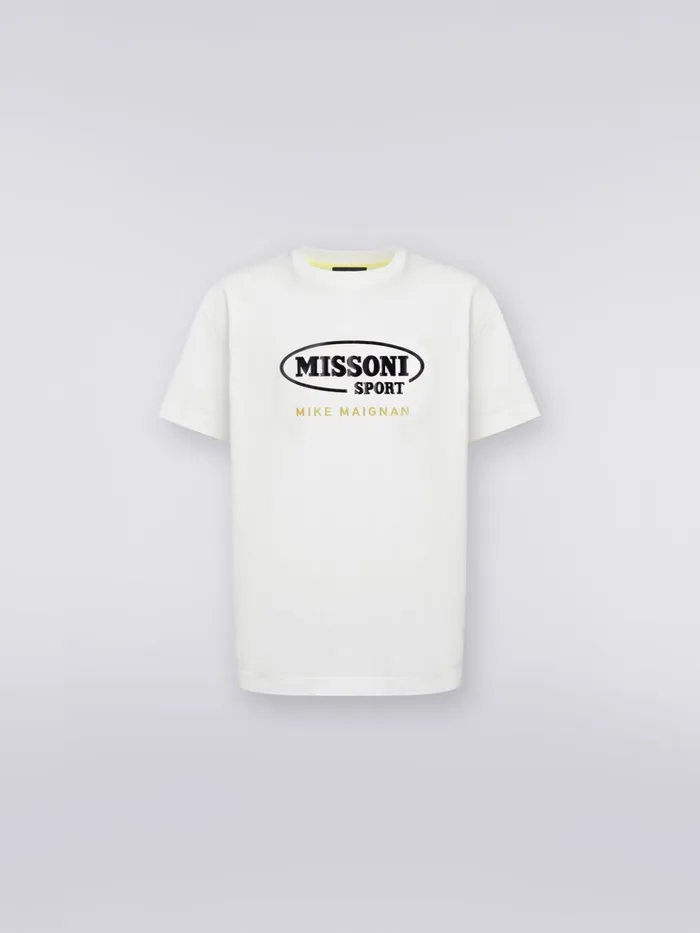Men CrewNeck Cotton TShirt With Logo In Collaboration With Mike Maignan White Missoni Polos and Tshirts Men CrewNeck Cotton TShirt With Logo In Collaboration With Mike Maignan White Missoni Polos and Tshirts