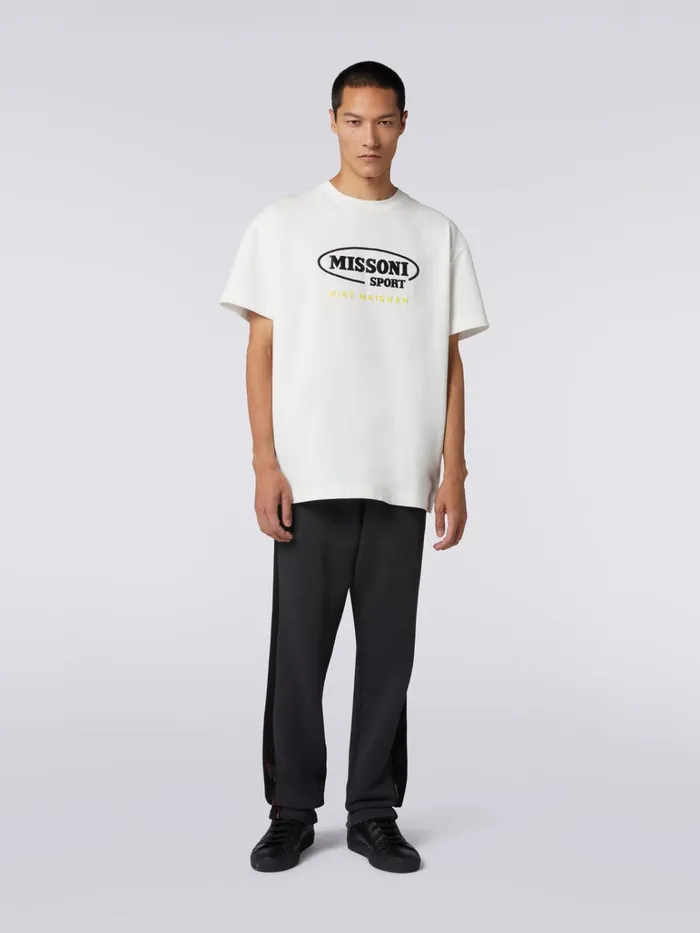 Men CrewNeck Cotton TShirt With Logo In Collaboration With Mike Maignan White Missoni Polos and Tshirts
