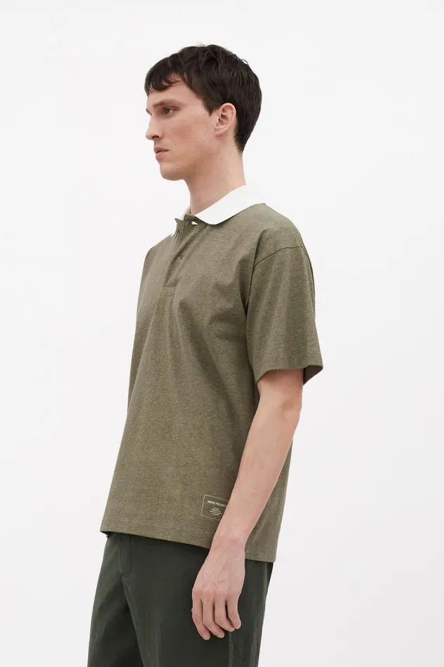 Men Espen Loose Printed SS Polo Sediment Green Norse Projects TShirts