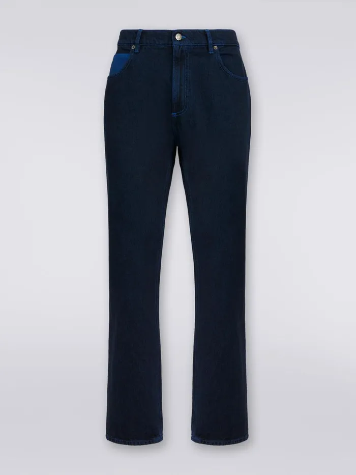 Men FivePocket Denim Trousers With Embroidered Logo Blue Missoni Sport