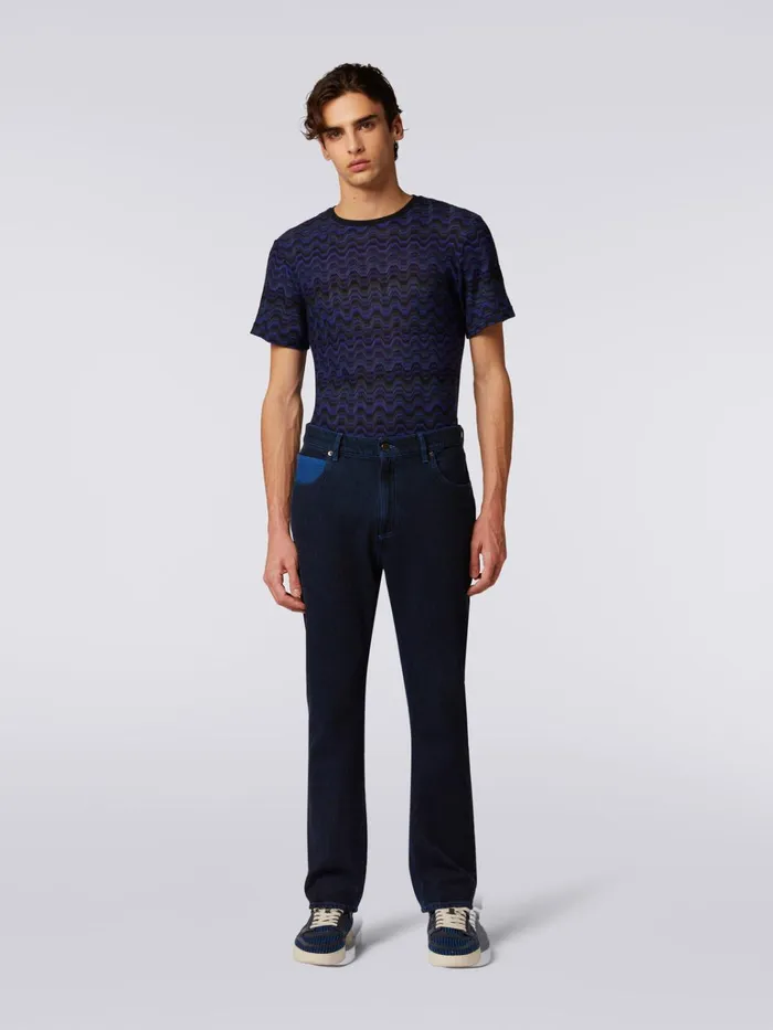 Men FivePocket Denim Trousers With Embroidered Logo Blue Missoni Sport Men FivePocket Denim Trousers With Embroidered Logo Blue Missoni Sport