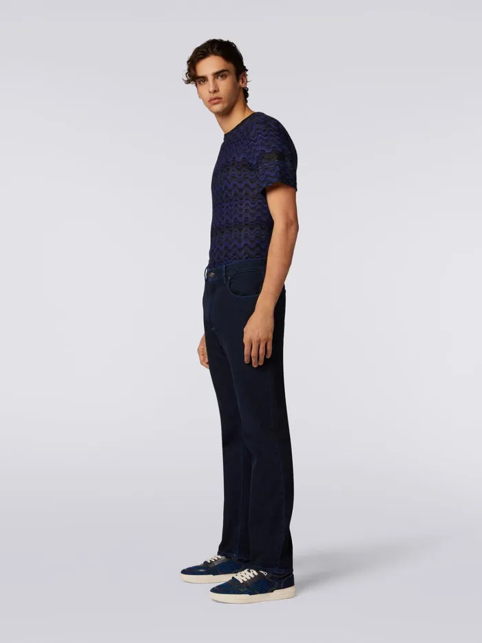 Men FivePocket Denim Trousers With Embroidered Logo Blue Missoni Sport Men FivePocket Denim Trousers With Embroidered Logo Blue Missoni Sport