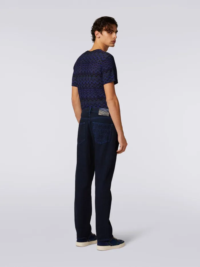 Men FivePocket Denim Trousers With Embroidered Logo Blue Missoni Sport Men FivePocket Denim Trousers With Embroidered Logo Blue Missoni Sport