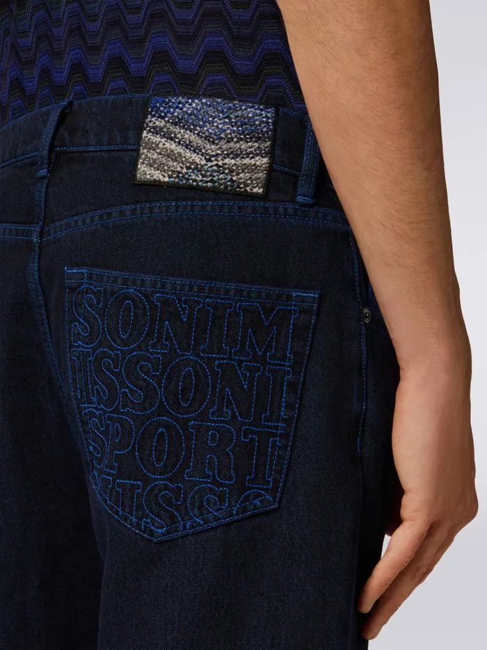 Men FivePocket Denim Trousers With Embroidered Logo Blue Missoni Sport Men FivePocket Denim Trousers With Embroidered Logo Blue Missoni Sport
