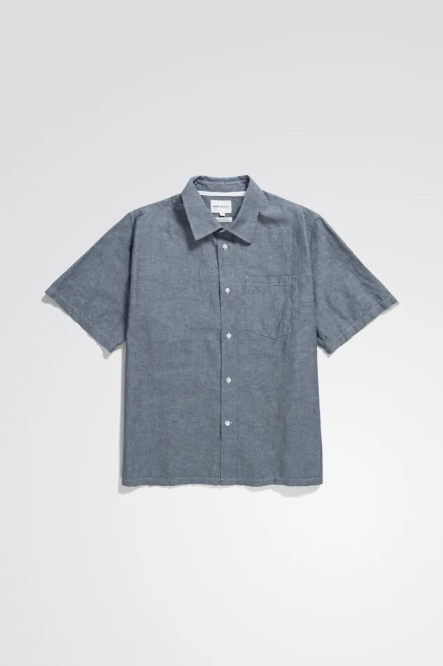 Men Ivan Relaxed Cotton Linen SS Shirt Dark Navy Norse Projects Shirting