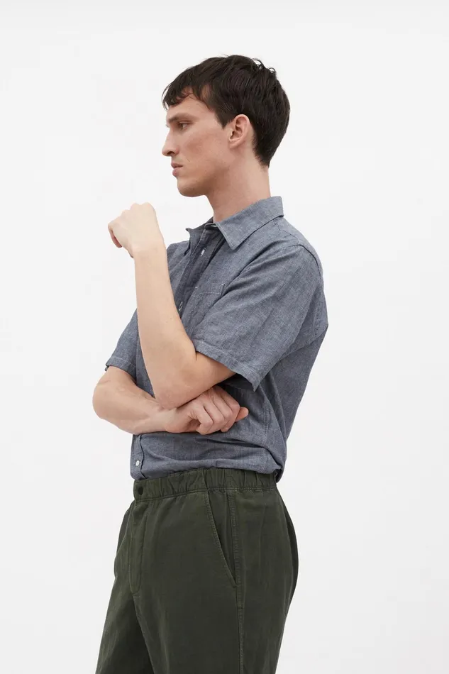 Men Ivan Relaxed Cotton Linen SS Shirt Dark Navy Norse Projects Shirting