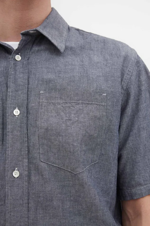 Men Ivan Relaxed Cotton Linen SS Shirt Dark Navy Norse Projects Shirting