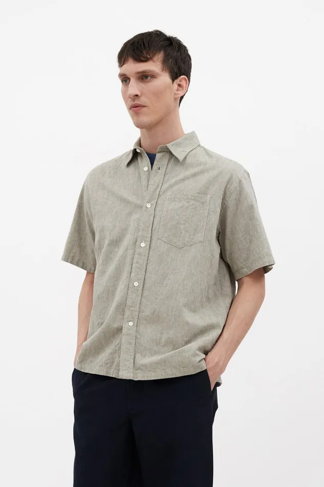 Men Ivan Relaxed Cotton Linen SS Shirt Ivy Green Norse Projects Shirting
