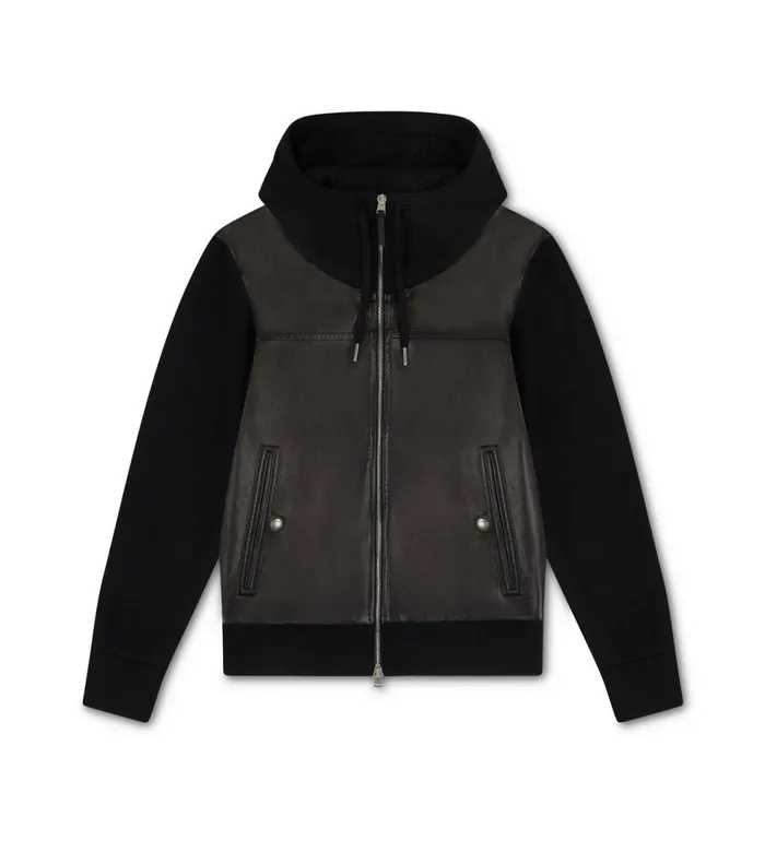 Men Knitwear Tom Ford Leather Front Merino Knit Jacket Black