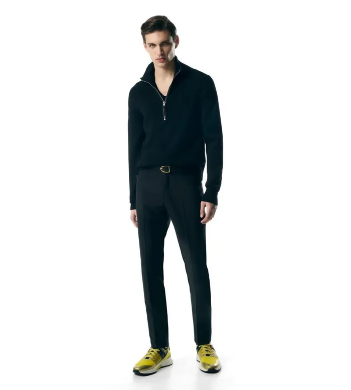 Men Knitwear Tom Ford Merino Silk Half Zip Funnel Black Men Knitwear Tom Ford Merino Silk Half Zip Funnel Black