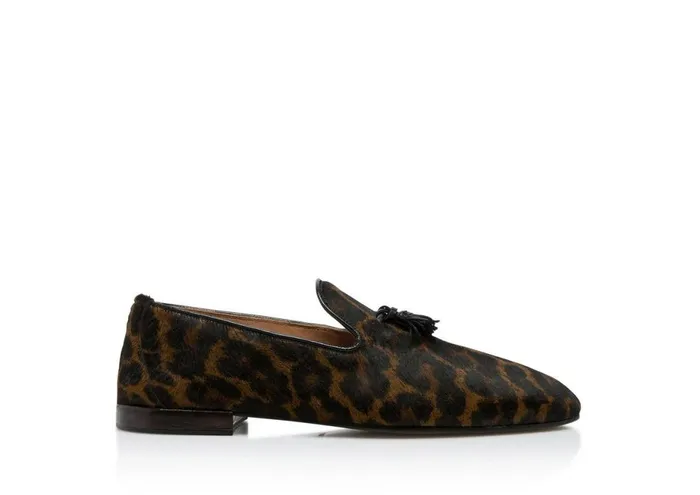 Men Loafers Tom Ford Leopard Printed Pony Nicolas Slipper Khakibrown
