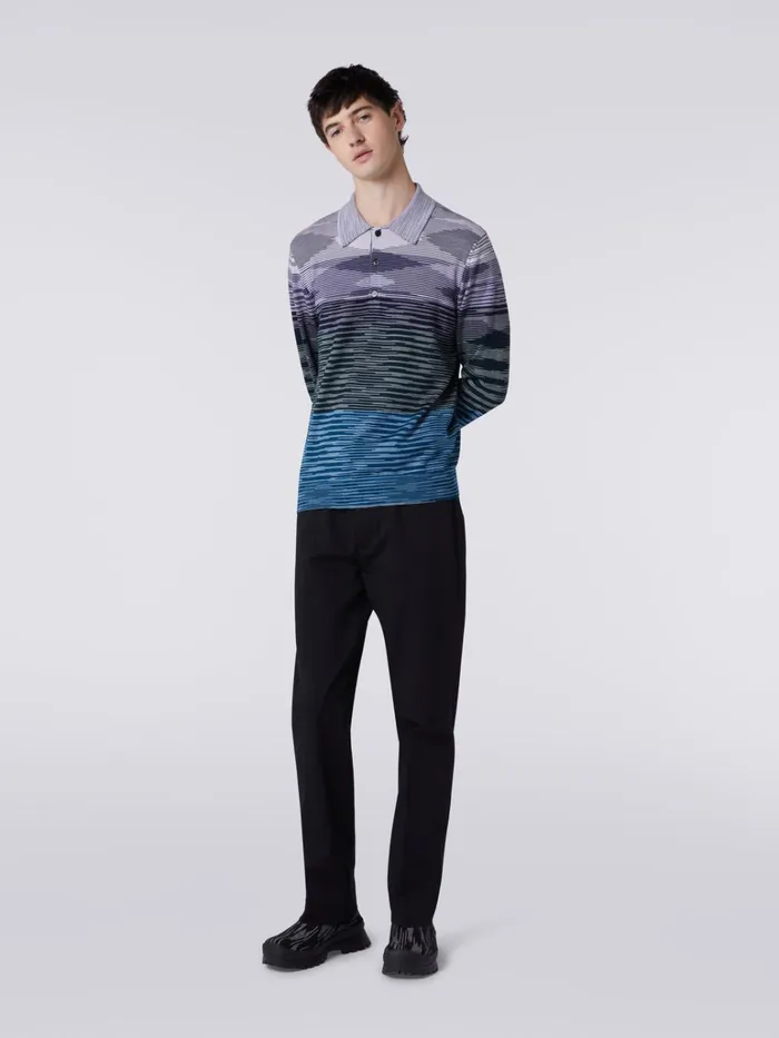 Men LongSleeved Polo Shirt In Slub Wool Multicoloured Missoni Polos and Tshirts Men LongSleeved Polo Shirt In Slub Wool Multicoloured Missoni Polos and Tshirts