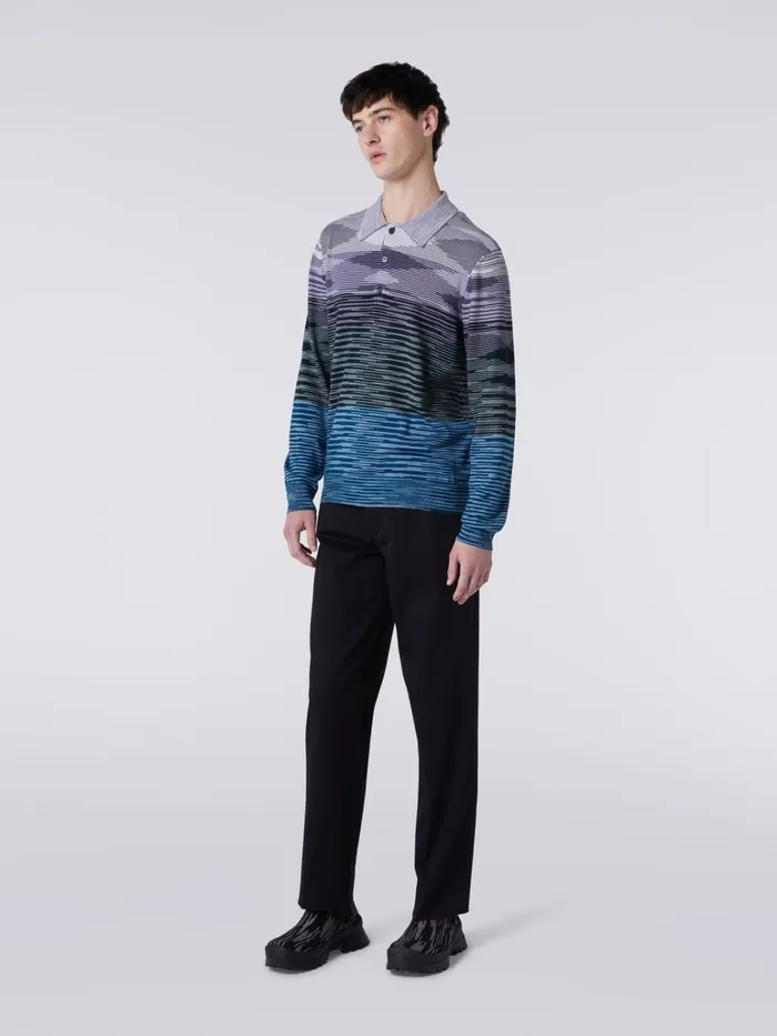 Men LongSleeved Polo Shirt In Slub Wool Multicoloured Missoni Polos and Tshirts Men LongSleeved Polo Shirt In Slub Wool Multicoloured Missoni Polos and Tshirts