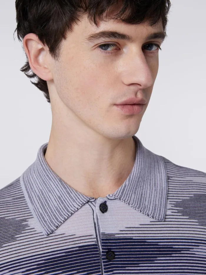 Men LongSleeved Polo Shirt In Slub Wool Multicoloured Missoni Polos and Tshirts Men LongSleeved Polo Shirt In Slub Wool Multicoloured Missoni Polos and Tshirts